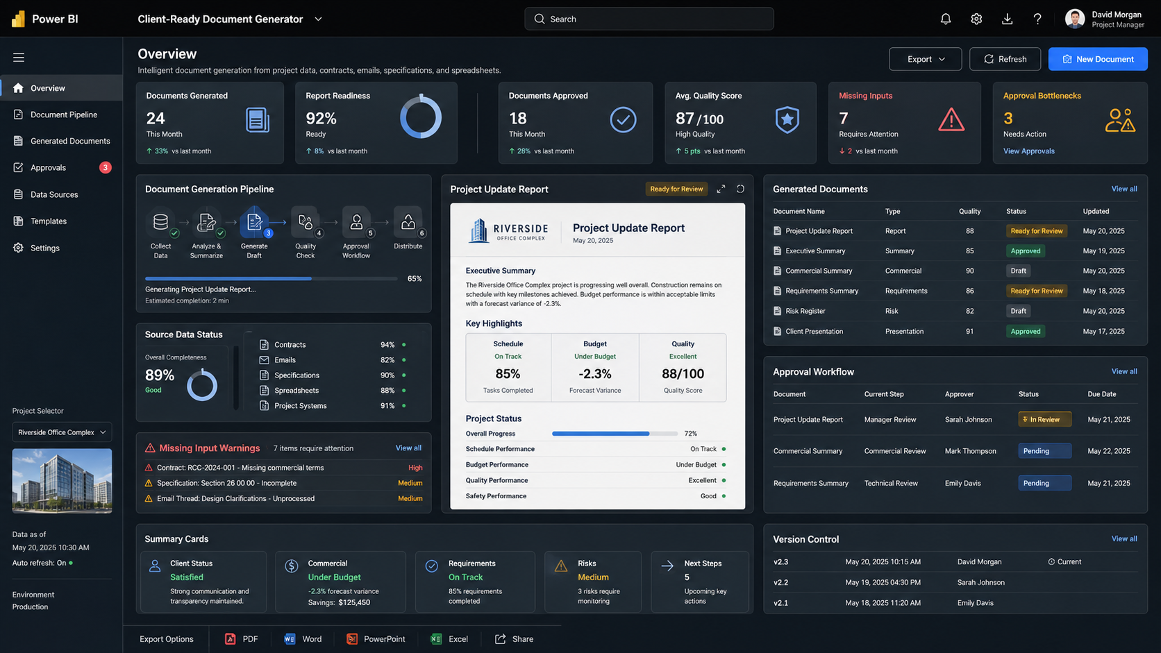 Client-ready document generator dashboard for real estate operations